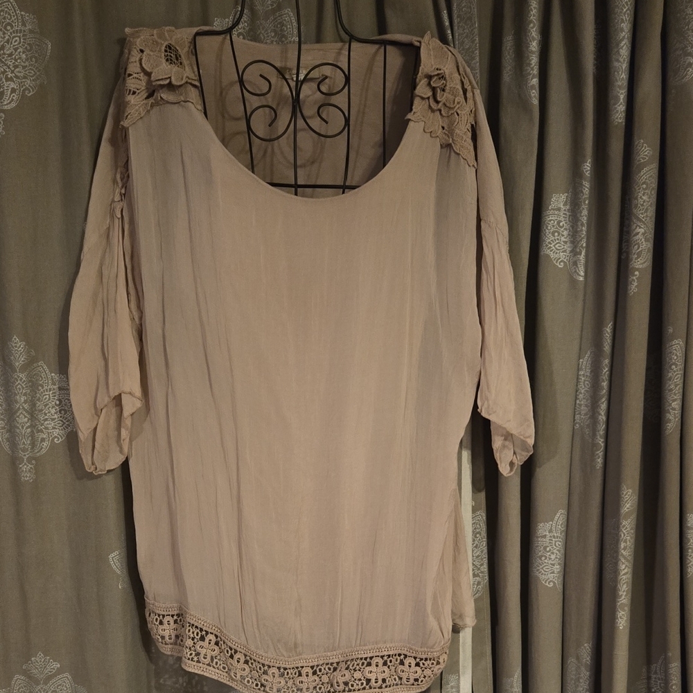 Taupe Blouse with Lace Details